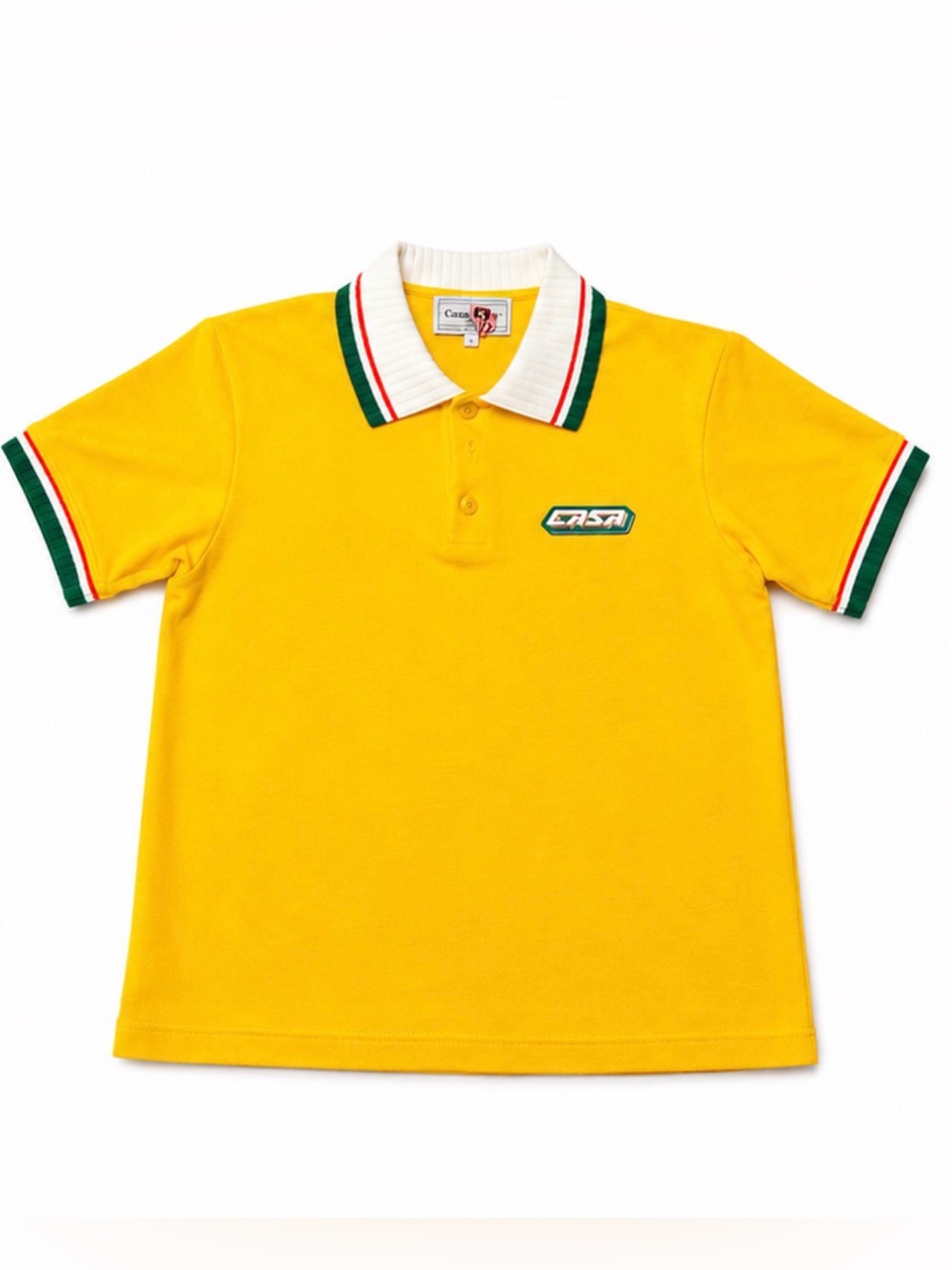 Vintage CASABLANC Style Yellow Polo Shirt Green & Orange Trim Men's Size XL